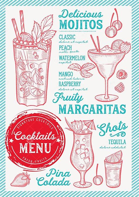 Cocktail Menu For Bar Drink Template Stock Vector Illustration Of Restaurant Doodle 113044624