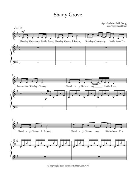 Shady Grove For Voice And Piano Arr Tom Swafford By Tom Swafford