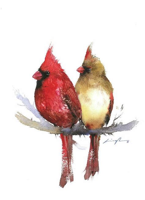 Cardinal Birds Art Cardinal Watercolor Cardinal Couple Red Birds Birds Painting Painting