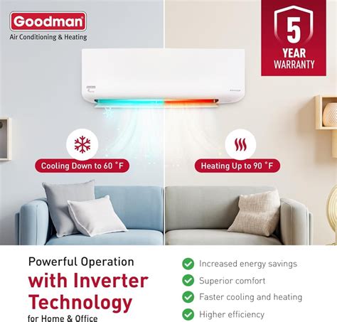 Goodman Mini Split 12 000 Btu 18 Seer2 Inverter Ductless Heat Pump Ai