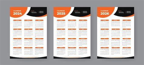 Premium Vector Wall Calendar Design Set For 2024 2025 2026 Week Start