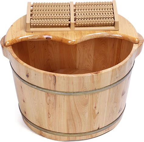 Angelcitycc Wood Foot Tub With Massager And Lid Solid Wood Handmade Wooden Foot