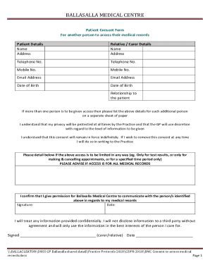 Fillable Online Patient Consent Form For Another Person To Access Their