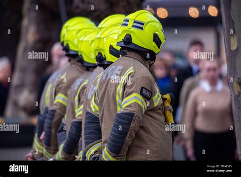 Fireman From The London Fire Brigade Attend A Remembrance Day Service