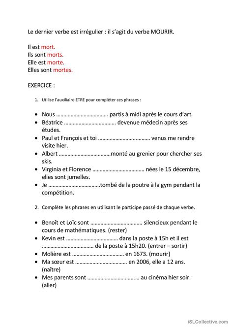 Le Passé Composé Avec Lauxiliaire ê Español Ele Hojas De Trabajo Pdf And Doc