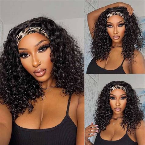 Cemuto Curly Headband Wig Human Hair Glueless Deep Wave