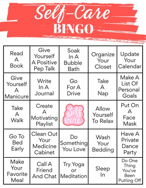 Printable Self Care BINGO For Moms To Help You Jumpstart Your Self Care