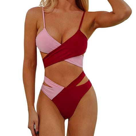 Xuapaodt Bikini Set Sexy Lace Up Two Color Split Bikini Hit Swimsuittwo