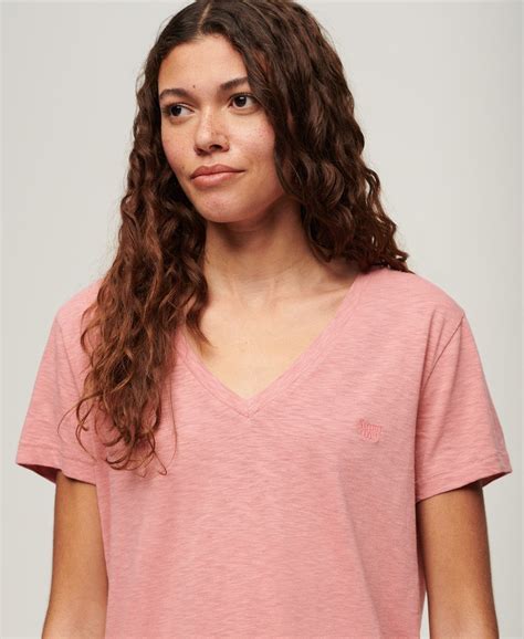 Womens Slub Embroidered V Neck T Shirt In Dusty Rose Superdry Uk