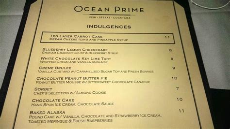 Menu at Ocean Prime steakhouse, Tampa, N Westshore Blvd