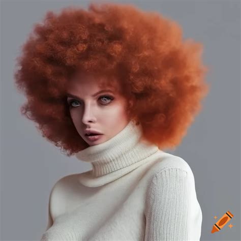 Portrait Of A Beautiful Redhead Woman With A Massive Afro And White