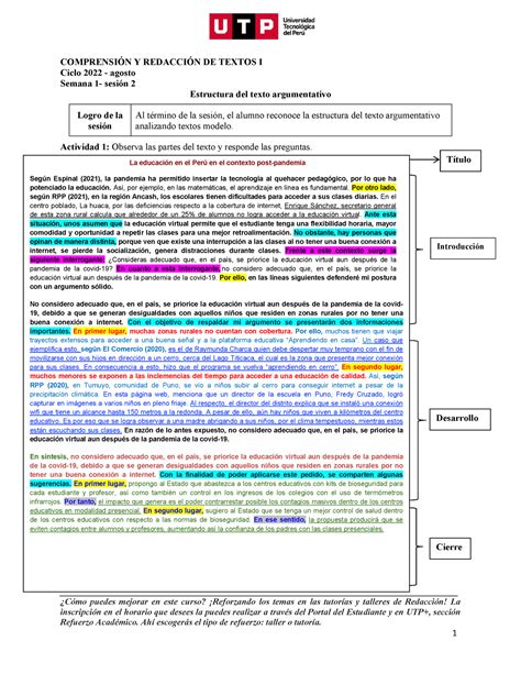 S S Material Estructura Del Texto Argumentativo Agosto