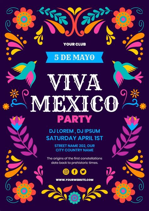 Personalize Online This Floral Colorful Night Club Cinco De Mayo Party