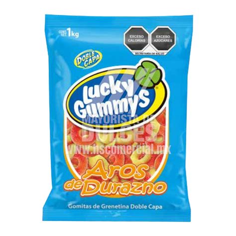 Cuanda Gomita Lucky Gummys Aros Durazno Bolsa Con 1 Kilo Caja Con 8