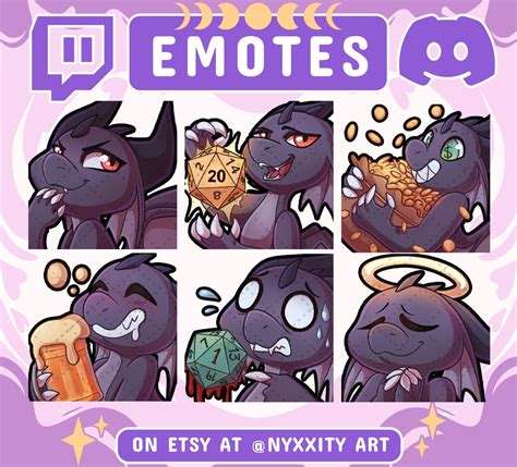 Dragon Twitch And Discord Emotes Set 2 Black 6 Cool Dnd Emojis For