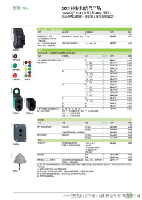 施耐德harmony® Xb5r 无线免电池按钮中文样本施耐德xb5r中国工控网