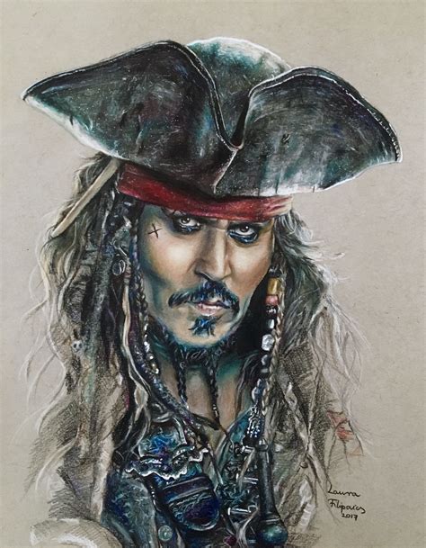 Colored Pencil Drawing Of Johnny Depp As Captain Jack Sparrow From The