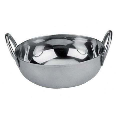 Silver Stainless Steel Polished Round Shape Kadai For Kitchen Cooking