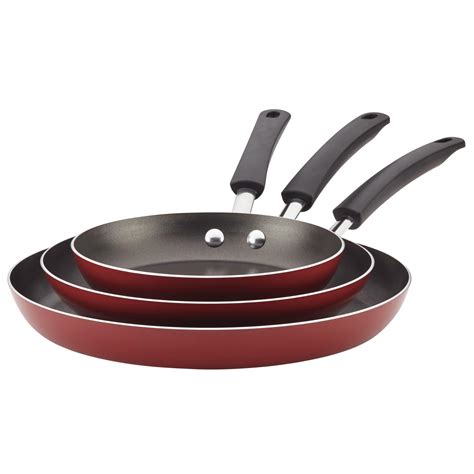 Farberware 3 Piece Easy Clean Aluminum Non Stick Frying Pans And Skillet Set Red