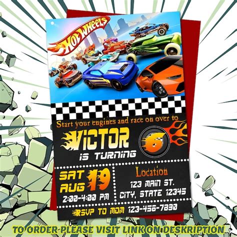 Hot Wheels Birthday Invitation Etsy