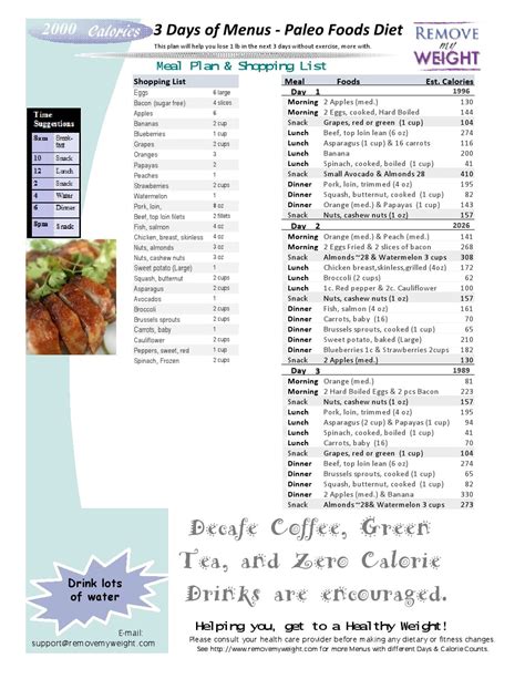 Free 2000 Calories A Day 3 Day Paleo Diet With Shoppong List