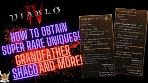 Diablo How To Get Super Rare Uniques Grandfather And Harlequin