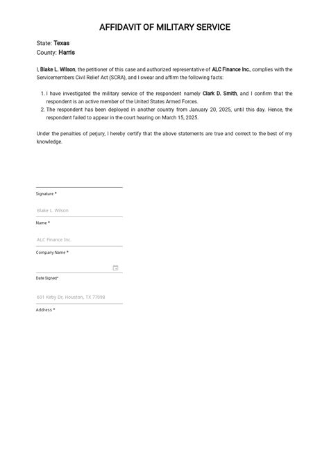 Army Affidavit Form