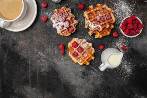 Belgian Waffles With Raspberries Strawberries And Blueberries Sugar