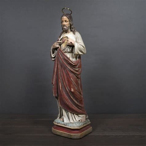 Grande Statua Sacro Cuore Di Cappella Gesso Policromo