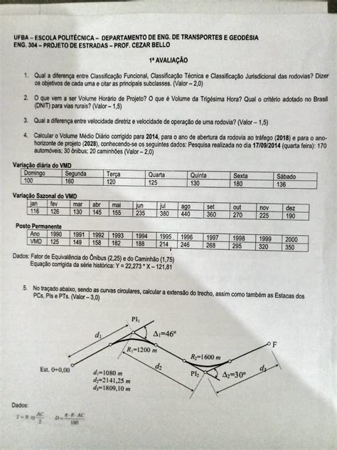 Prova De Projeto De Estrada Ufba Projetos De Estradas