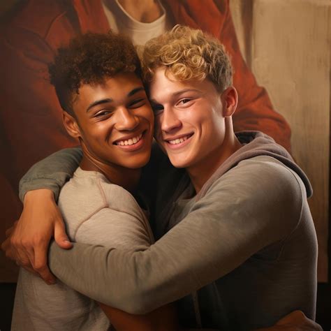 Premium Ai Image Two Young Men Hugging Each Other