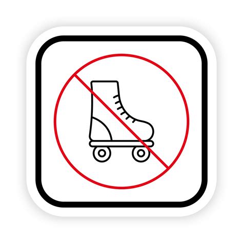 Ban Rollerskate Black Line Icon. Sport Footwear Red Stop Circle Symbol