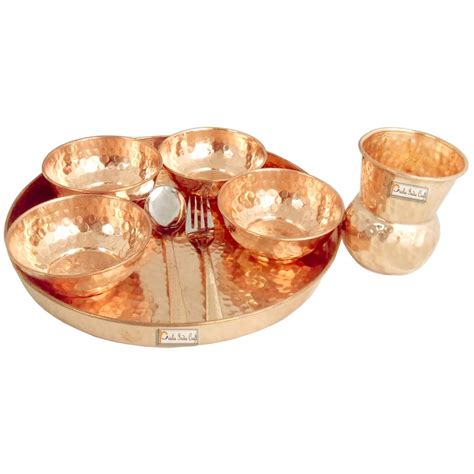 Prisha India Craft Traditional Dinner Set Of 3 Dinnerware 100 Pure Copper Thali Set Diameter 12