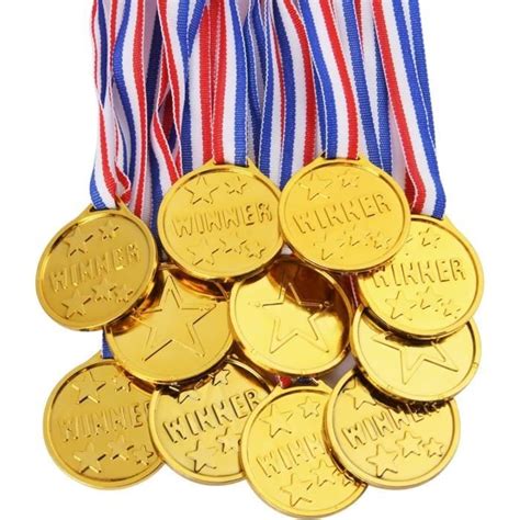 Pi Ces M Dailles Enfants Medaille D Or Plastique Avec Rubans De Cou