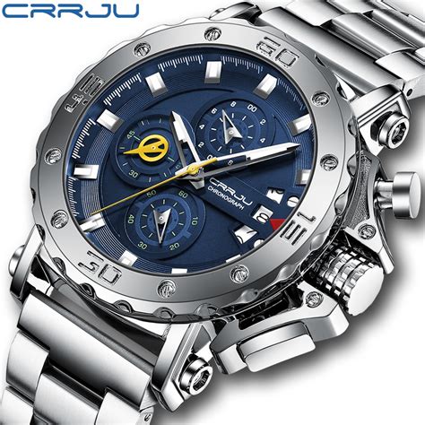 CRRJU Reloj De Pulsera De Acero Inoxidable Para Hombre Cron Grafo