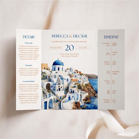 Santorini Wedding Invitations, Gatefold Wedding Invite, Destination