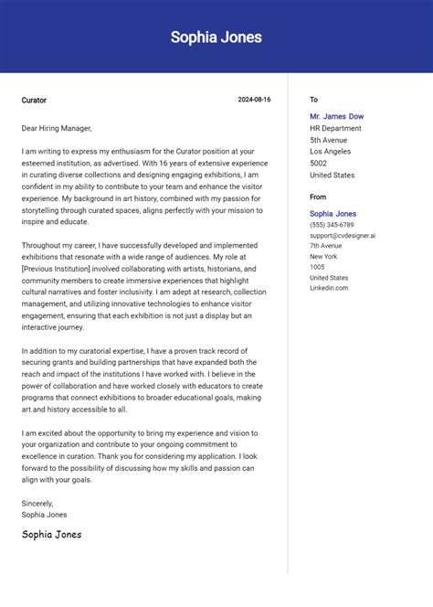 Curator Cover Letter Example For 2024 Download Templates Cvdesignerai