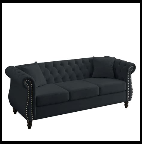 House of Hampton Canapé Chesterfield 80 po en velours noir pour salon