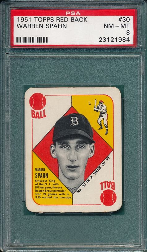 Lot Detail 1951 Topps Red Back 30 Warren Spahn PSA 8