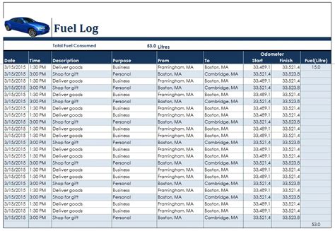 20 Free Sample Fuel Log Templates Printable Samples