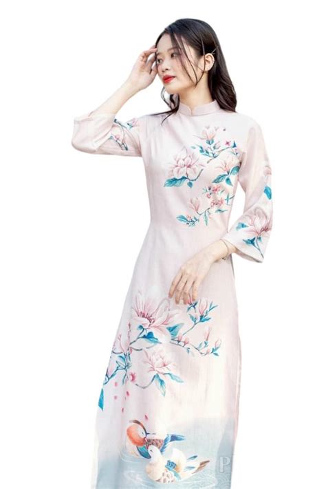 Amazon A43 Magnolia Flower Ao Dai Vietnam No Pants Vietnamese