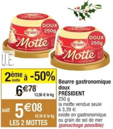 Promo Beurre gastronomique doux PRÉSIDENT 250 g chez Cora