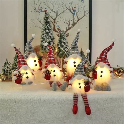 Gnome Christmas Decorations With Led Light Handmade Plush Swedish Tomte Gnomes Scandinavian