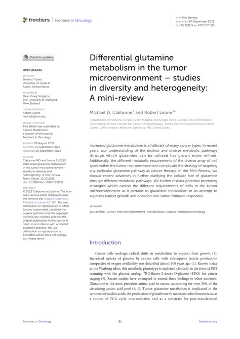 Pdf Differential Glutamine Metabolism In The Tumor Microenvironment