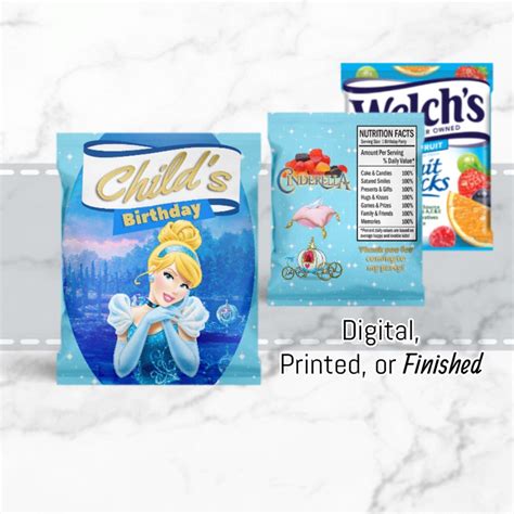 Cinderella Fruit Snacks Gummies Labels Custom Digital Etsy