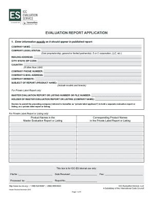 Fillable Online Icc Es EVALUATION REPORT APPLICATION Fax Email Print