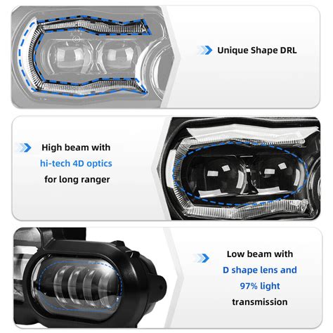 LED Headlight Assembly With Angel Eye DRL For BMW F800GS F650GS F700GS