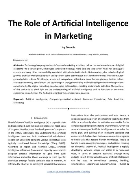 PDF The Role Of Artificial Intelligence In Marketing