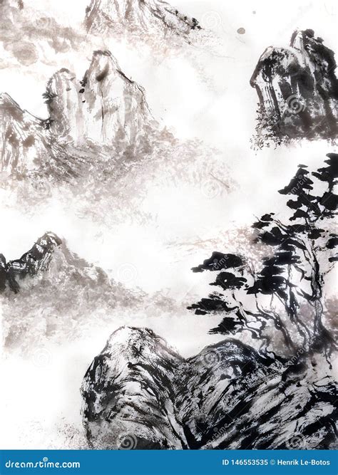 Chinese Brush Stroke Painting Freehand Stock Illustration