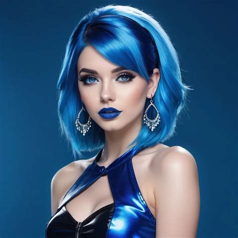 Female Emo Blue Woman Blue Hair Blue Lipstick Glo